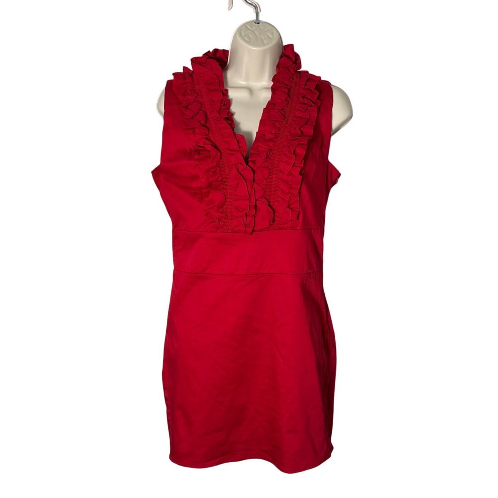 Blaqueβ Label Ruffle Front Stretch Mini Dress in Red Size L